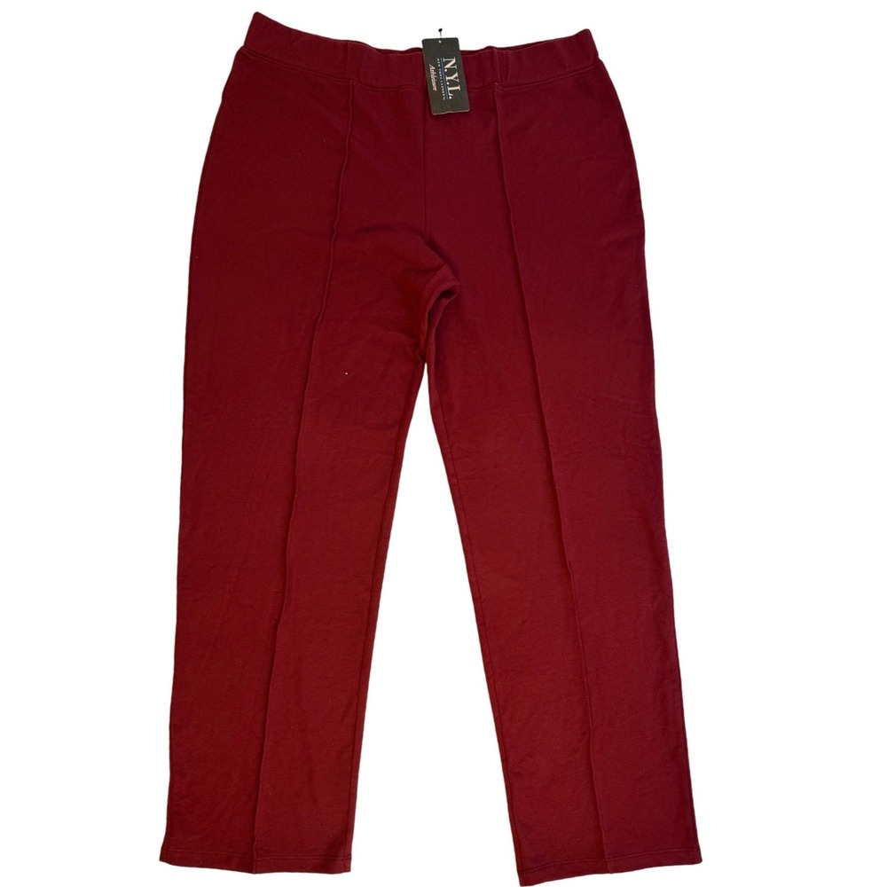 NYL New York Laundry Athleisure Pintuck Pants Burgundy XL NWT Joggers Fleece